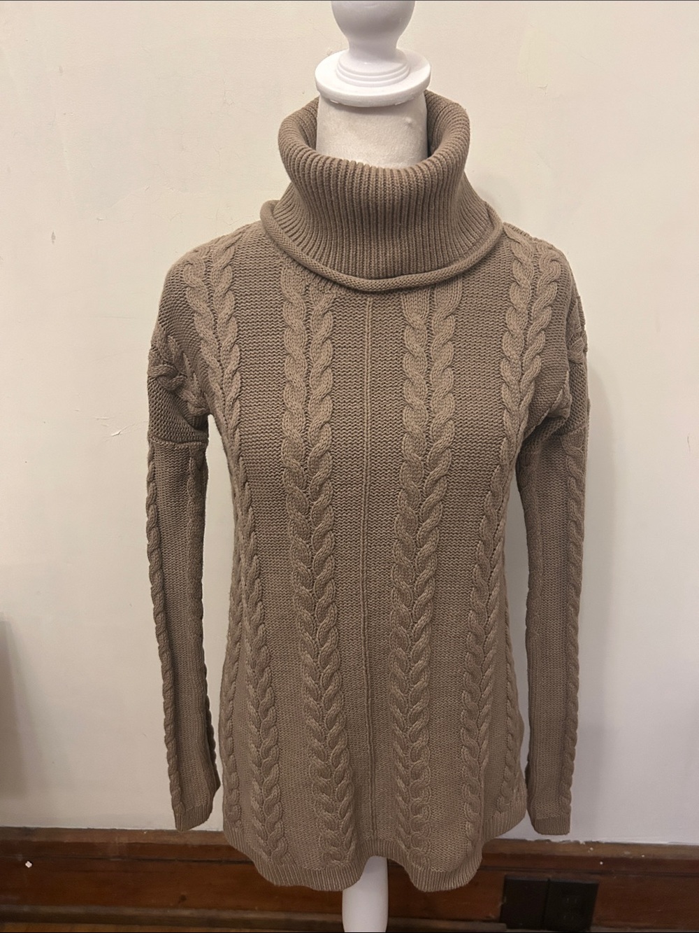Market & Spruce Lowrey tan turtleneck cable stitch pullover Size XS NWT